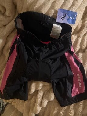 Women’s Black Bike Shorts with Pink Side Panels by Nooyme